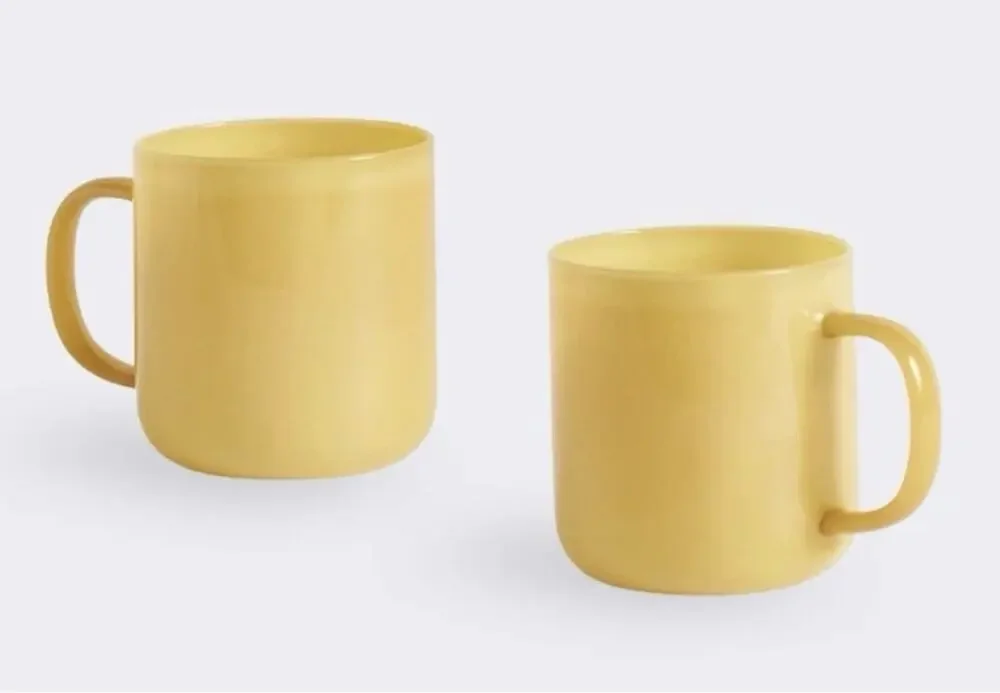 HAY Borosilicate Handmade Glass Mugs Set Of 2 Jade Yellow 350 ML/11.75 OZ. - NEW